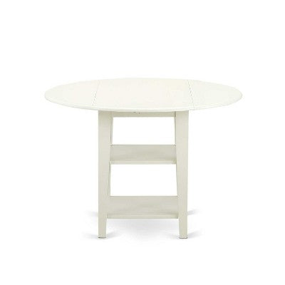 5-Piece Linen White Finish Solid Wood Top - Round Dining Room Set - Seats 4