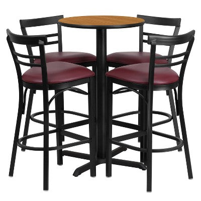 Flash Furniture 24 Round Laminate Table Set with X-Base and 4 Two-Slat Ladder Back Metal Barstools