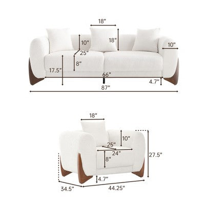 Modern Boucle Fabric Sofa Set - 1 Sofa and 2 chairs with Sleek Wooden Legs for Living Room or Home Office - Morden Fort