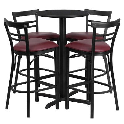Flash Furniture 24 Round Laminate Table Set with X-Base and 4 Two-Slat Ladder Back Metal Barstools
