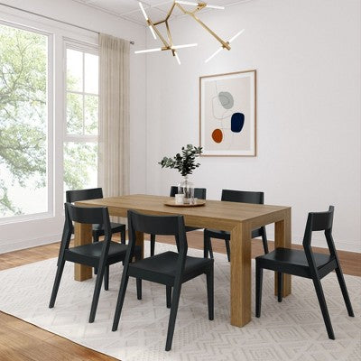 Plank+Beam 72 Modern Solid Wood Dining Table Set, Black Wirebrush, + 6 Chairs