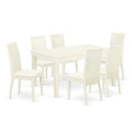 HomeStock 7-Piece Rectangle Buttermilk & Cherry Finish Solid Wood Top Dining Table with 6-Chairs with Butterfly Leaf