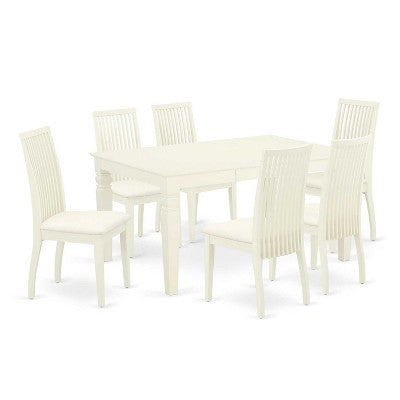 HomeStock 7-Piece Rectangle Buttermilk & Cherry Finish Solid Wood Top Dining Table with 6-Chairs with Butterfly Leaf
