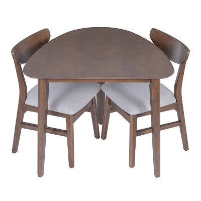 3-Piece Modern Dining Table Set, Triangular Side Table & 2 Curved Wood Chairs for Small Living Room Kitchen Studio - ModernLuxe
