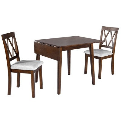 Merax 3-Piece Extendable Drop Leaf Dining Set with Upholstered Chairs