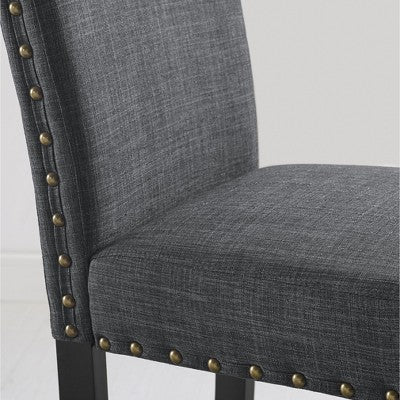 Biony 3-Piece 36 Round Espresso Finish Bar Table with 2 Gray Fabric Nail Head Pub Chairs