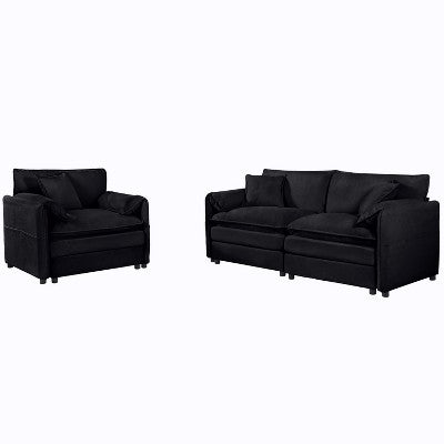 GDFStudio Jorah Modular 2 Piece Chenille Upholstered Sofa Set with 3 Pillows and Storage Pockets
