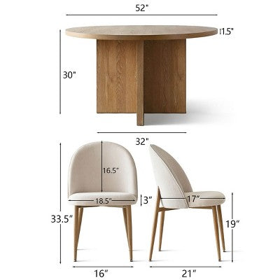 Japandi Round Dining Table Set For 6, Cross Base Pedestal Table With Upholstered Dining Chairs, Rustic Farmhouse 7-Piece Dining Set-Panipeachy