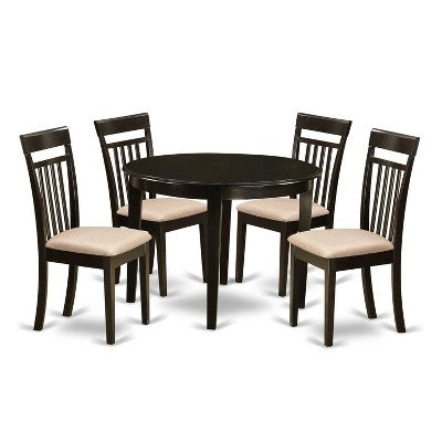 5-Piece Round Cappuccino Finish Solid Wood Top Dining Table with 4-Chairs with