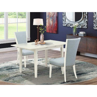 HomeStock 3-Pc Linen White Finish Rectangular Solid Wood Top with Butterfly Leaf Dining Table Set