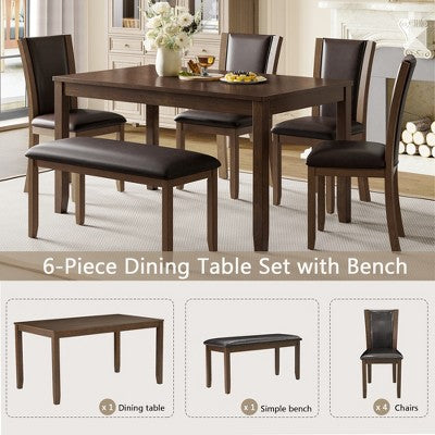 GDFStudio Maeve Rustic 6 Piece Rubberwood Upholstered Dining Set