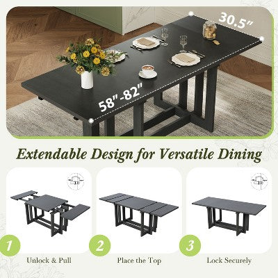 GDFStudio Elba 82 7 Piece Rubberwood Upholstered Dining Set with Trestle Extendable Table