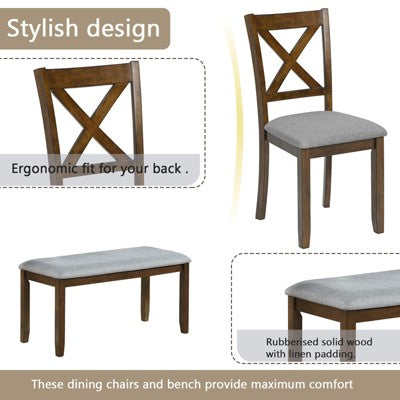 GDFStudio Callan Farmhouse Wood Upholstered 6 Piece Dining Set with Bench