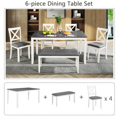 GDFStudio Callan Farmhouse Wood Upholstered 6 Piece Dining Set with Bench