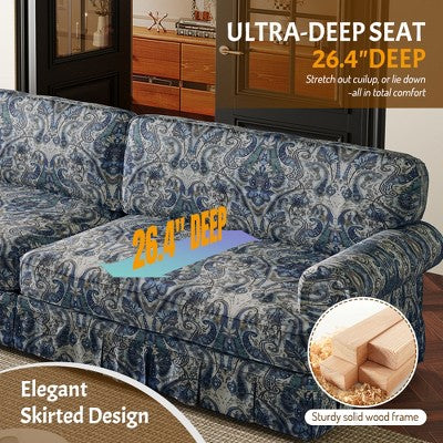 GDFStudio Belmont Mid-Century Modern Sofa Set with Rolled Arms and Pleated Skirt Design