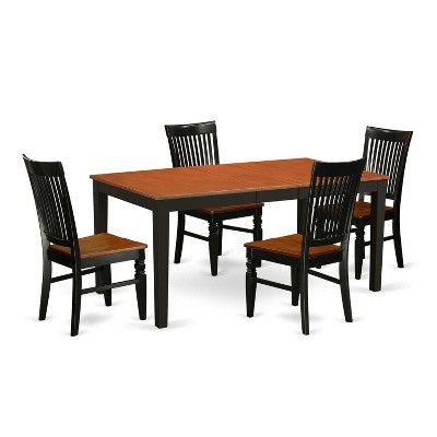 5-Piece Black and Cherry Finish Solid Wood Top - Dining Room Set - Seats 4