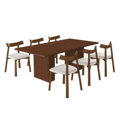 Modern Rustic Dining Set with 78 Rectangular Storage-Base Table and 4 PU Cushioned Chairs for Kitchen and Dining Room-Panipeachy