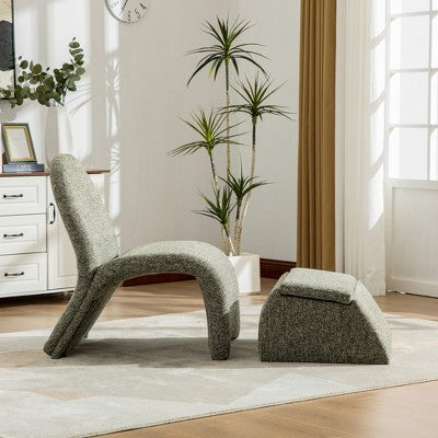 GDFStudio Amelia Modern Chenille Upholstered Armless Chair with Storage Ottoman