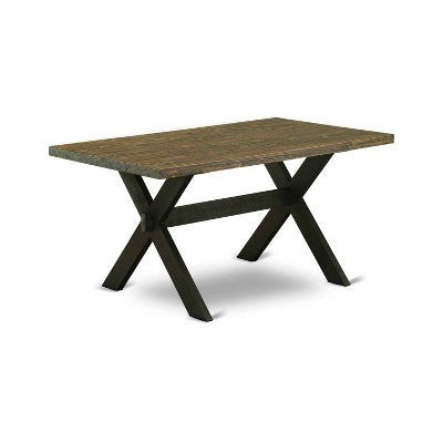 HomeStock 7-Piece Rectangle Distressed Jacobean Finish Solid Wood Top Dining Table with 6-Parson Chairs