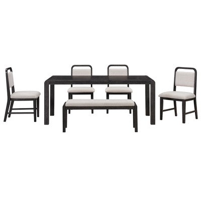 6-Piece Extendable Dining Set with 4 Upholstered Chairs & Bench, 60-72 Mid-Century Modern Kitchen Table with Curved Legs - ModernLuxe