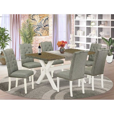 7-Piece Natural Oak Finish Solid Wood Top Dining Table with 6-Chairs with