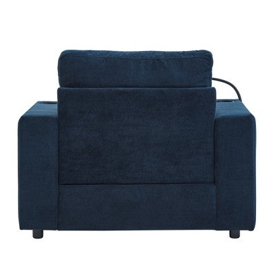 GDFStudio Roy Modern 42.5 Armchair Chaise Lounge Sofa with Movable Storage Ottoman and USB Ports