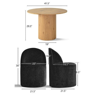 Dining Table Set for 4, Modern Barrel Chair with Wheels and Chenille Upholstery, Round Pedestal Table for Small-Dining Areas-Panipeachy
