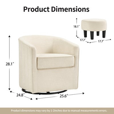 Bestier Swivel Accent Chair with Ottoman Set, Barrel Club Chair with Simple Line Design for Living Room Bedroom, Round Reading Chair