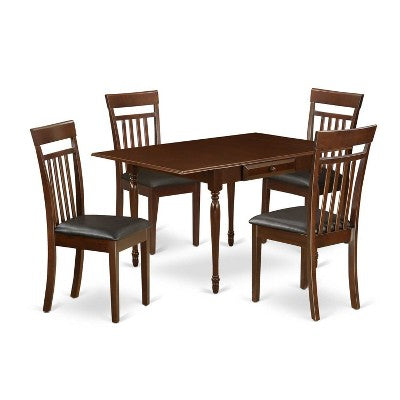 HomeStock 5-Pc Mahogany Finish Solid Wood Top - Rectangular Dining Room Set with Dropleaf - Seats 4