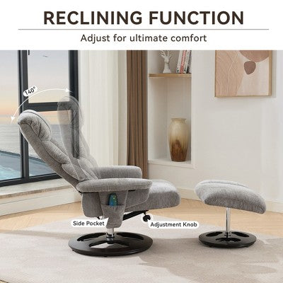 GDFStudio Mirna Ergonomic Chenille Upholstered Swivel Recliner Chair with Ottoman