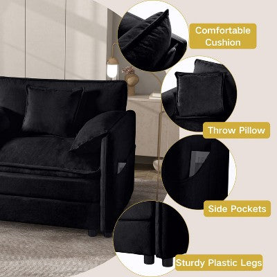 GDFStudio Jorah Modular 2 Piece Chenille Upholstered Sofa Set with 3 Pillows and Storage Pockets
