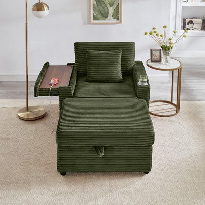 GDFStudio Tenley Modern Chenille Accent Chair with Storage Ottoman, Cup Holder and Convertible Armrest Table