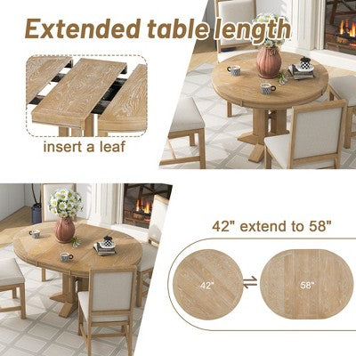 GDFStudio Salome 5 Piece Dining Set with Extendable Round Table and Upholstered Chairs