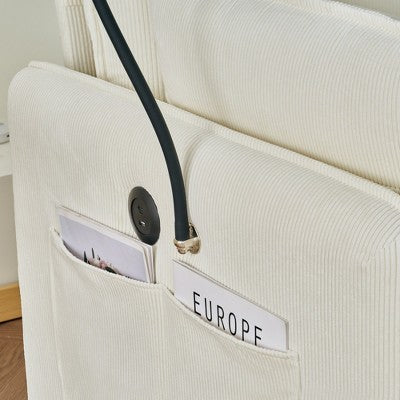 GDFStudio Renac Modern Corduroy Upholstered Chaise Lounge with Storage Ottoman and Pillows