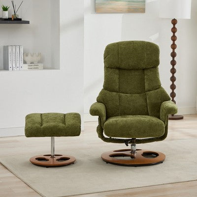 GDFStudio Mirna Ergonomic Chenille Upholstered Swivel Recliner Chair with Ottoman
