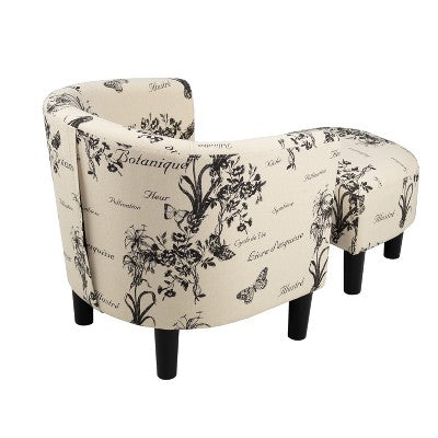 GDFStudio Everett Vintage Script Pattern Fabric Upholstered Barrel Back Accent Lounge Chair with Ottoman