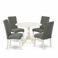 5-Piece Linen White Finish Solid Wood Top Dining table with 4 Chairs with Drop Leaf