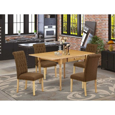 HomeStock 5-Pc Natural Oak Finish Solid Wood Top - Dining Room Set with Dropleaf - Seats 4