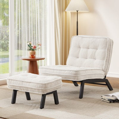 Bestier Accent Chair with Adjustable Backrest, Tufted Lounge Chair with Ottoman Set, Upholstered Reclining Chair for Reading Room