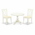 3-Piece Linen White Finish Solid Wood Top - Dining Room Set - Seats 4