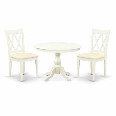 3-Piece Linen White Finish Solid Wood Top - Dining Room Set - Seats 4
