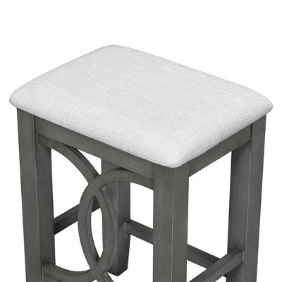 Farmhouse 3 Piece Counter Height Dining Table Set for 2, Wood Console Bar Table with USB Port and Upholstered Stools for Small Space