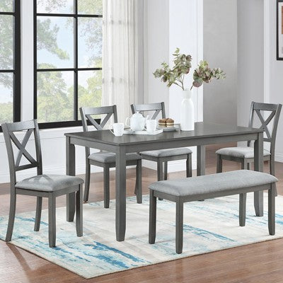 GDFStudio Callan Farmhouse Wood Upholstered 6 Piece Dining Set with Bench