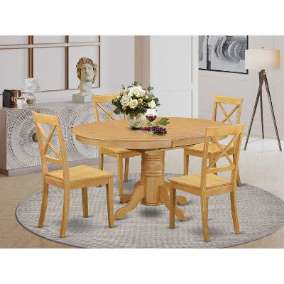 HomeStock 5-Pc Natural Oak Finish Solid Wood Top Dining table with 4 Chairs