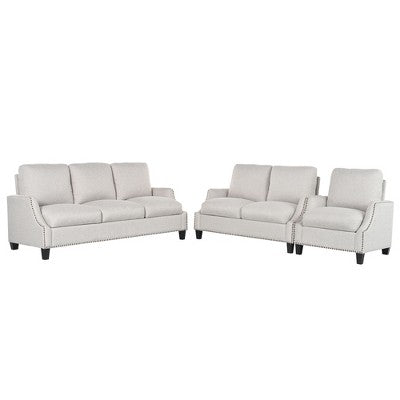 GDFStudio Cordoba Modern 3 Piece Upholstered Sofa Set with Nailhead Trim