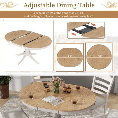 5-Piece Vintage Wood Extendable Dining Table Sets with 4 Upholstered Dining Chairs - ModernLuxe