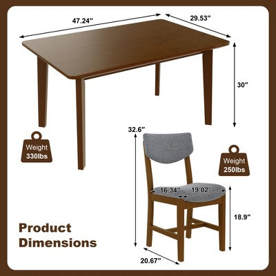Rustic Wood Dining Table Set for 4, 5 Pieces Rectangular Table Set with Upholstered Chairs for Small Space Kitchen
