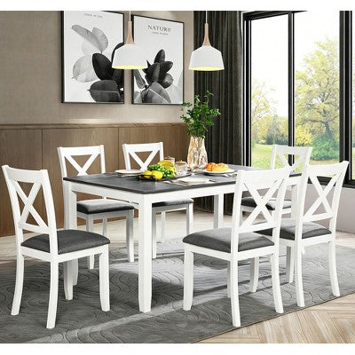 GDFStudio Loren Modern 7-Piece Solid Wood Upholstered Dining Table and Chairs Set