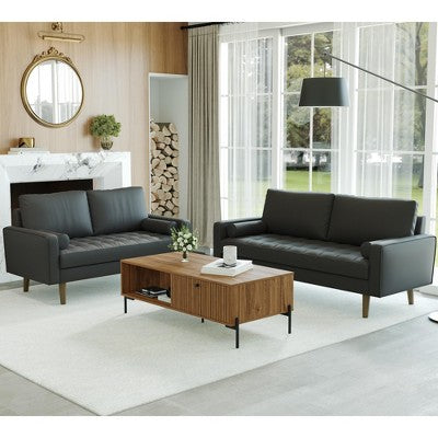 Luige 2 Piece Mid-Century Modern Square Arm Faux Leather Sofa and Loveseat Set - Tree City