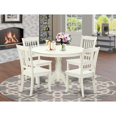 Round Dining Set 5Pc Asian Style - 42 Inch Table & 4 Chairs - Modern Elegant Dining Room Furniture